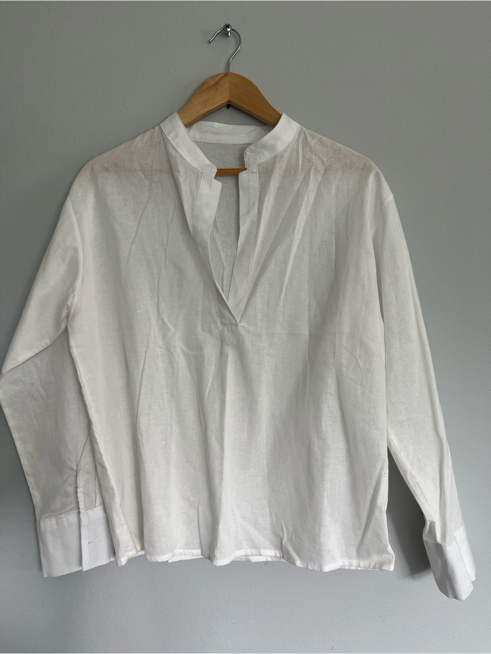 Olivia M White Mandarin Collar Button-Down Shirt